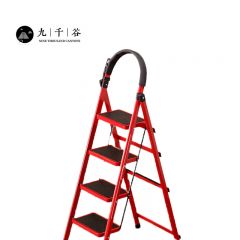 九千谷 梯子家用折叠多功能梯子人字梯爬梯家用楼梯步梯四步梯 红色9097