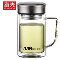 富光（FUGUANG） 健牌双层玻璃杯透明带盖茶杯办公杯带把大容量男女水杯X1501-BSPT-570ml黑色