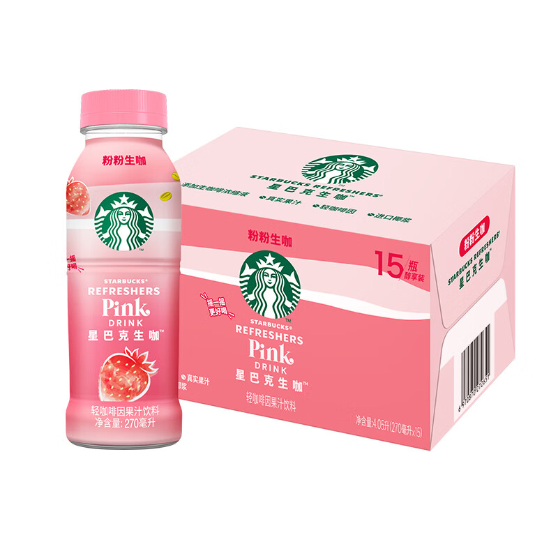 星巴克（Starbucks）生咖粉粉生咖轻咖啡因果汁饮料 270ml*15瓶