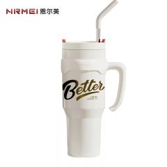 恩尔美（nRMEi） 巨无霸保温杯大容量316不锈钢女士高颜值桌面吸管冰霸保温水杯 白色1300ml【一杯双饮】G230-1300-002