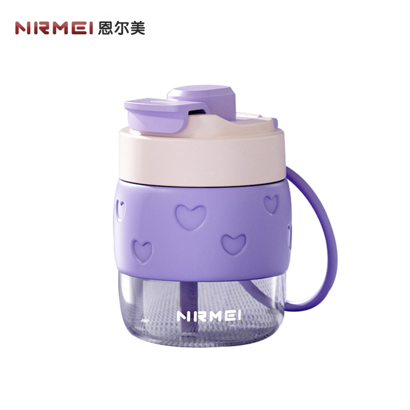 恩尔美（nRMEi） B182-420-003双饮玻璃杯大容量水杯女高颜值多巴胺学生咖啡杯吸管杯夏季茶杯子心动玻璃杯N420ml紫色