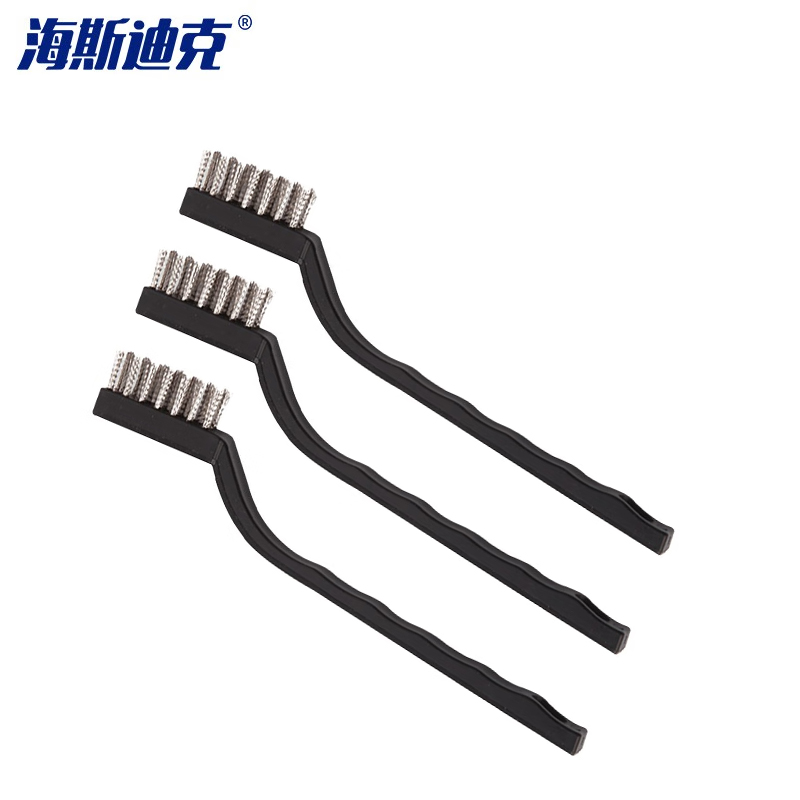 海斯迪克 HKW-91 7寸迷你清洁除锈工业钢丝刷 不锈钢丝尼龙丝文玩刷 黑色柄牙刷 10个/包