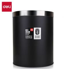 得力（deli） 9199 耐用带压圈不锈钢垃圾分类垃圾桶办公家具经典圆形清洁桶纸篓办公用品 黑色