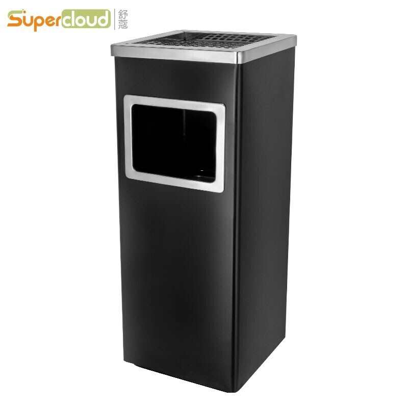 舒蔻 Supercloud 酒店大堂不锈钢垃圾桶带烟灰缸宾馆立式烟灰桶电梯口走廊吸灰桶烟灰柱灭烟桶 方形【烤漆黑】