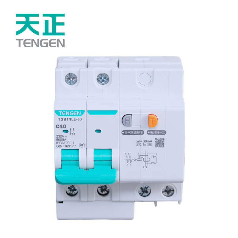 天正电气（TENGEN）TGB1NLE断路器63壳架空气开关带漏保C型 220V 2P C50 30mA C 现货