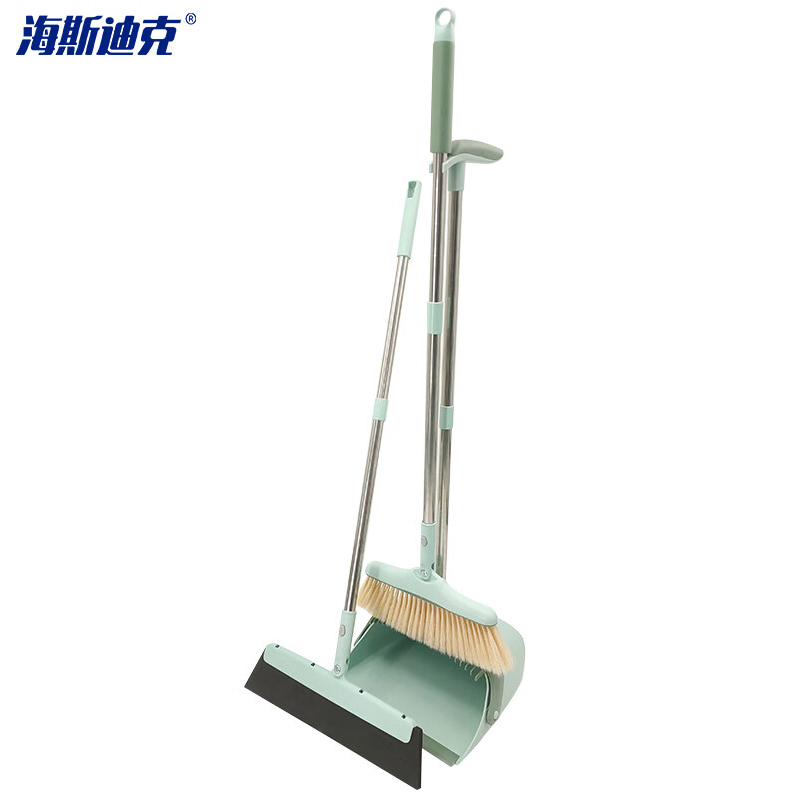 海斯迪克 HK-640 防风扫把簸箕套装 梳齿旋转扫帚畚箕组合 分体杆三件套 绿色款