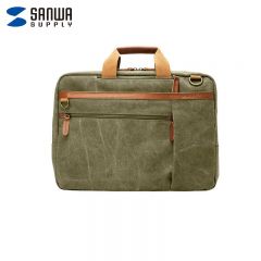 山业（SANWA） 3WAY帆布电脑包 17英寸 BAG-3WAYC3AG-17 橄榄绿
