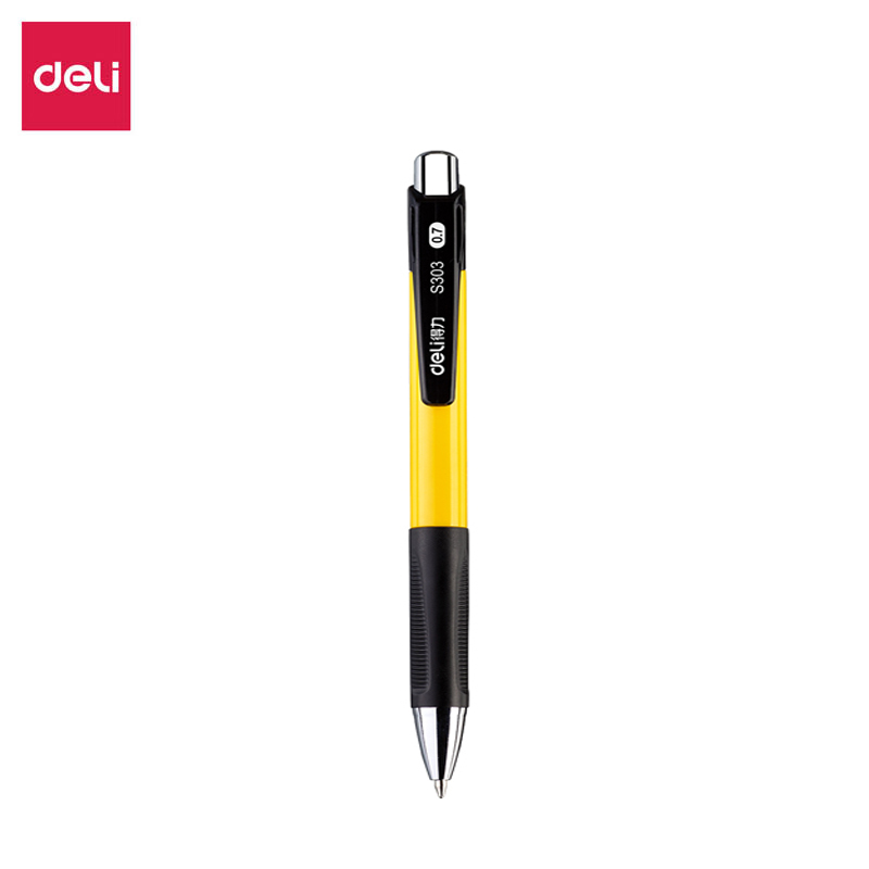 得力（deli） S303 圆珠笔中油笔蓝色0.7mm子弹头按动笔原子笔办公用品 笔杆颜色随机