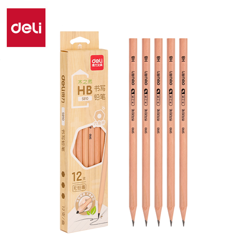 得力 (deli)12支原木铅笔HB六角杆书写绘画素描铅笔木之然系列 S910