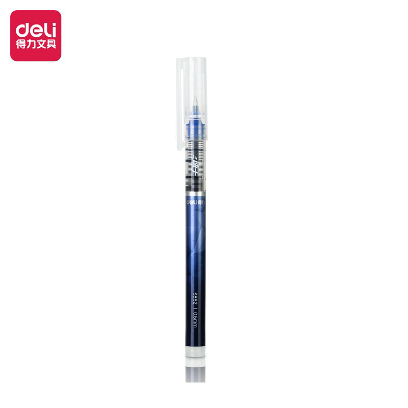 得力(deli)子弹头直液笔走珠签字笔 办公学生中性笔会议笔 0.5mm1支装  S862蓝