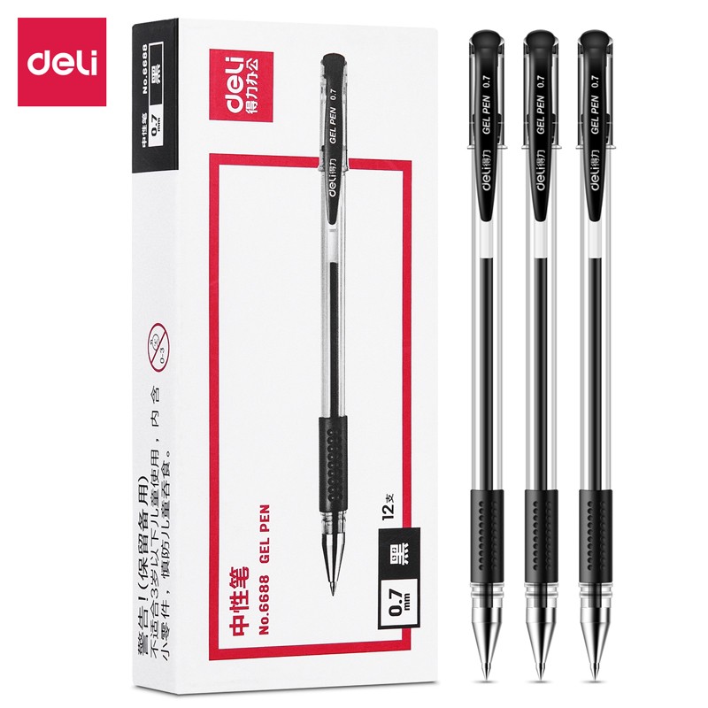 得力（deli） 6688 黑色中性笔水笔签字笔子弹头办公用品0.7mm
