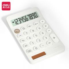 得力（deli） TE122双电源便携款计算器 可爱小巧10位数宽屏桌面计算机 学生/办公用品财务计算 白色
