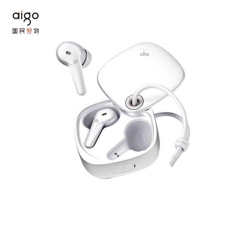 爱国者（aigo）TU01A 蓝牙耳机沉浸音效主动降噪超长续航64小时游戏低延迟 白色